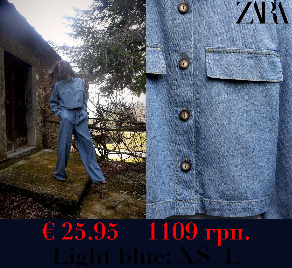 DENIM EFFECT CROPPED SHIRT