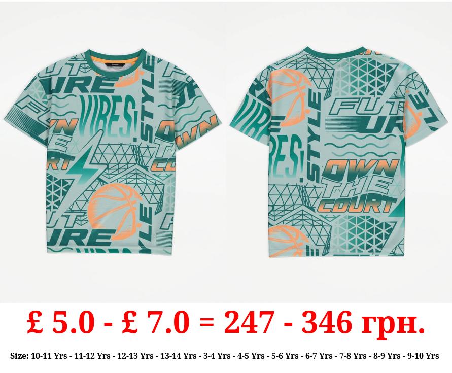 Green Basketball Slogan T-Shirt