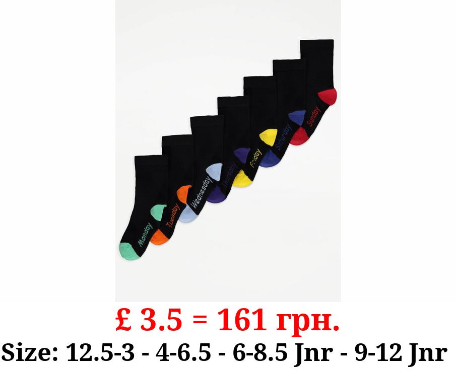 Black Day of the Week Cotton Rich Ankle Socks 7 Pack