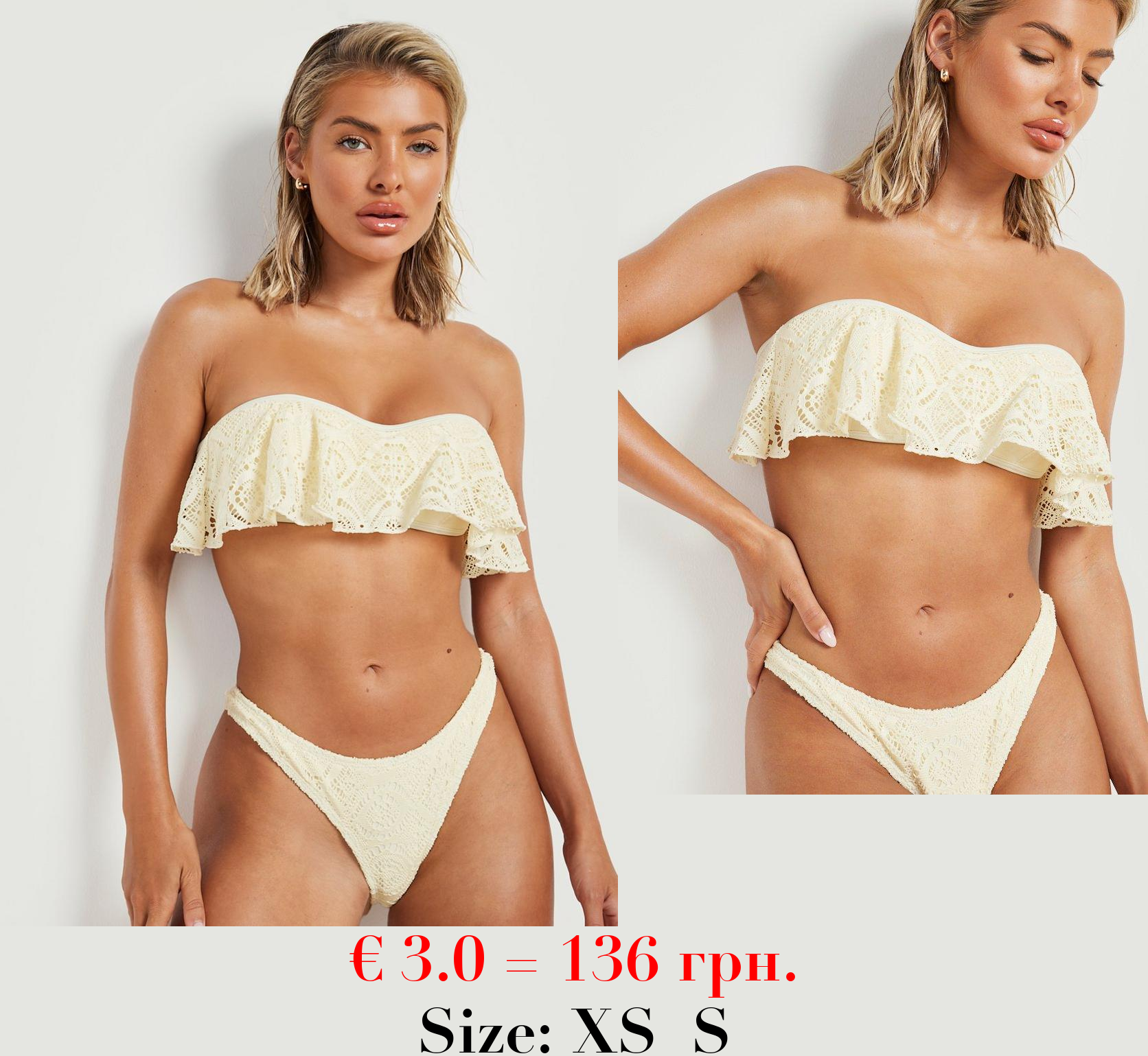 Lace Bandeau Frill Moulded Cup Bikini Top