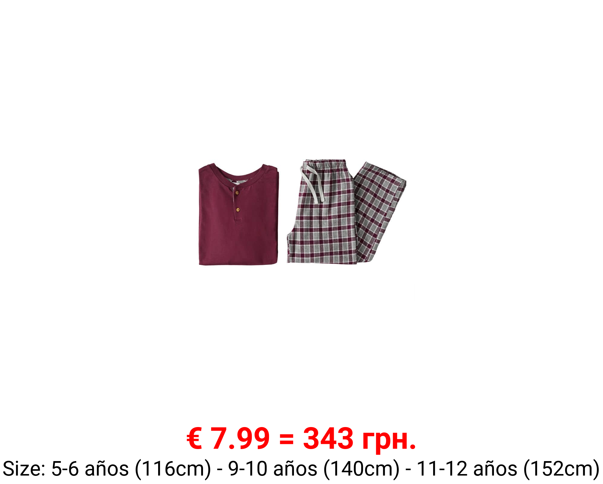 Pijama dos piezas largo cuadros