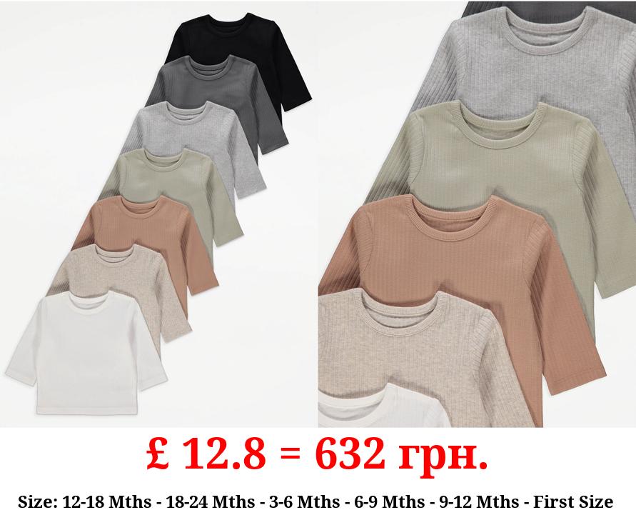 Neutral Ribbed Long Sleeve Tops 7 Pack