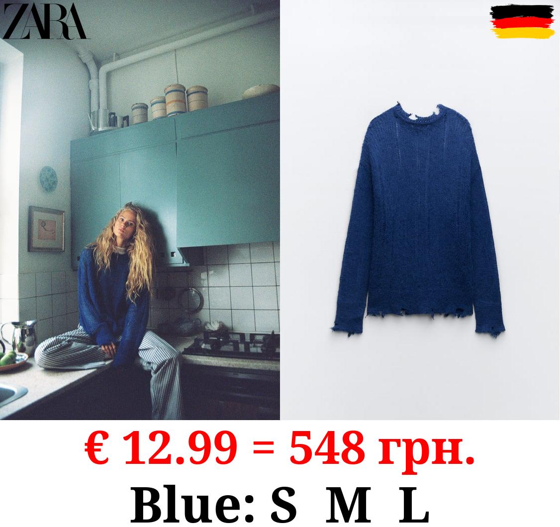 ALPACA AND WOOL BLEND RIPPED KNIT SWEATER