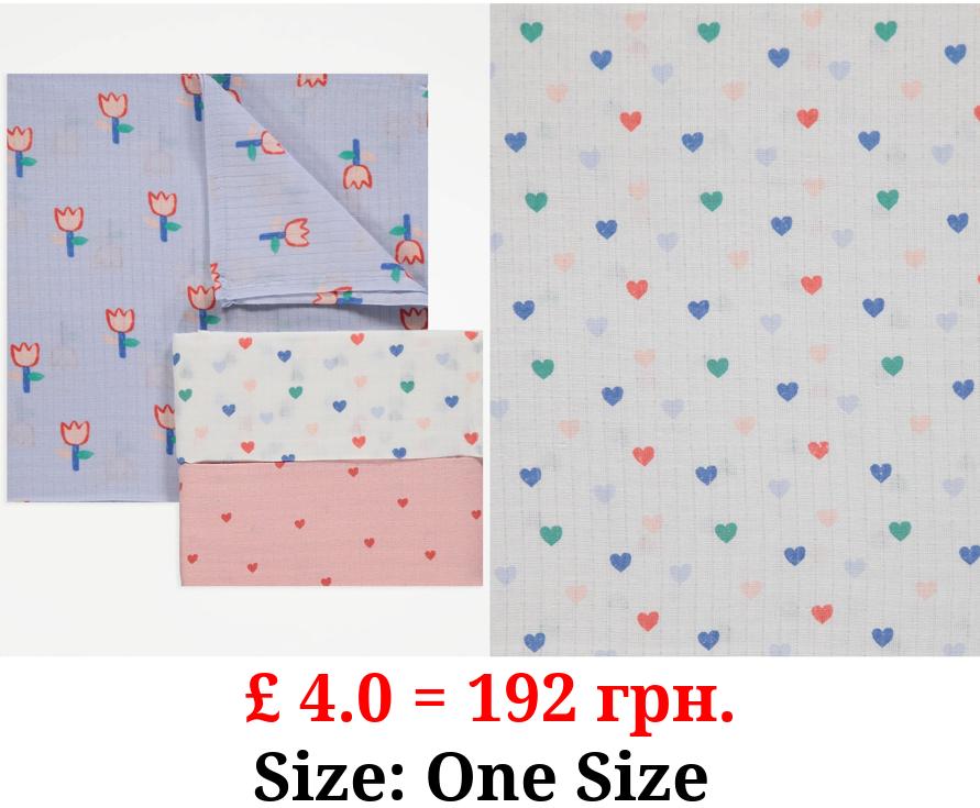 Tulip and Heart Muslin Cloths 3 Pack