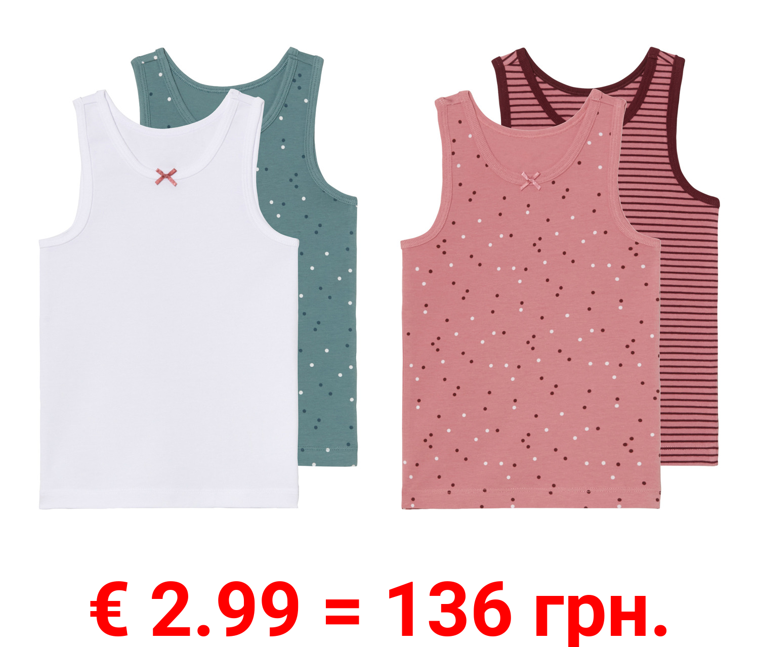 lupilu® Kleinkinder Unterhemden, 2 Stück, mit hohem Bio-Baumwollanteil