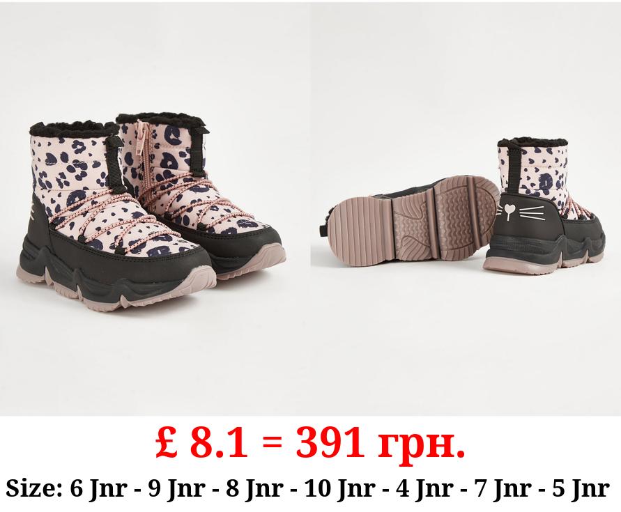 Pink Animal Print Fur Lined Mountain Snowboots