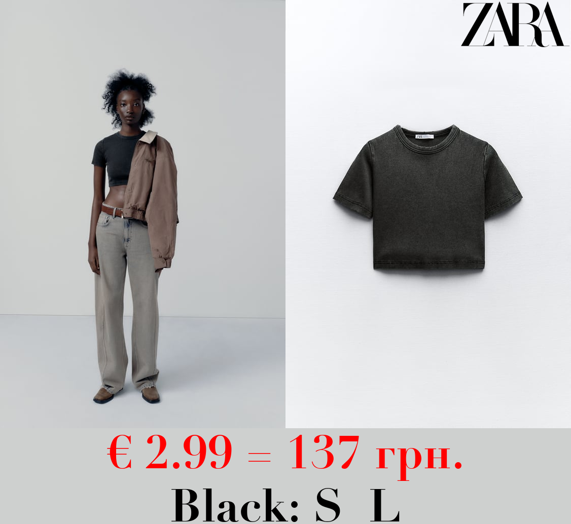 FADED-EFFECT RIBBED CROP TOP