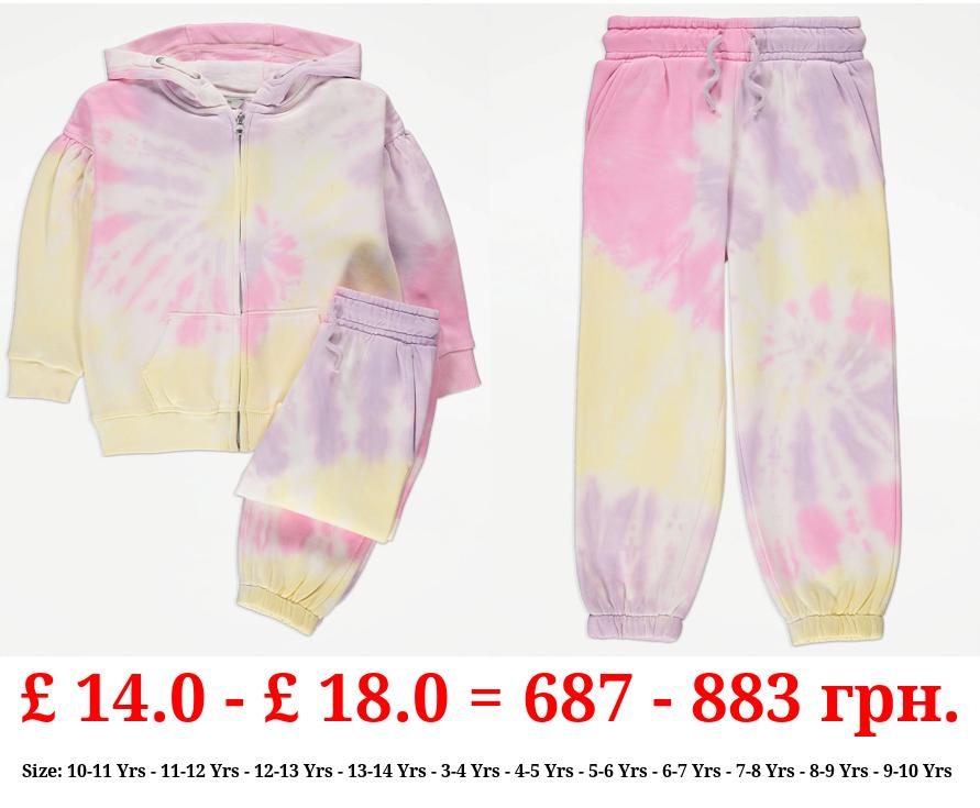 Pink Tie Dye Zip Up Hoodie and Joggers Outfit