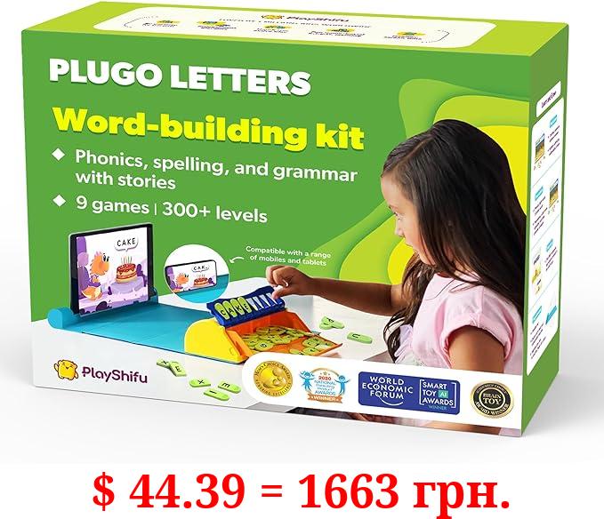 PlayShifu Educational Word Game - Plugo Letters (Kit + App with 9 Learning Games) STEM Toy Gifts for Kids Age 4 5 6 7 8 | Phonics, Spellings & Grammar | 48 Alphabet Tiles (Works with tabs/mobiles)