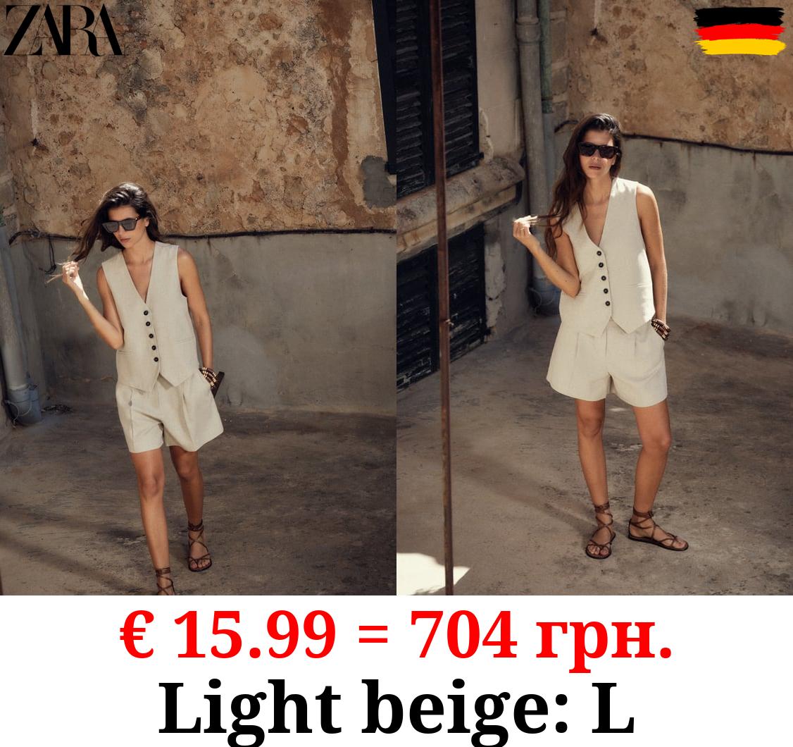 LINEN BLEND HIGH-WAIST BERMUDA SHORTS