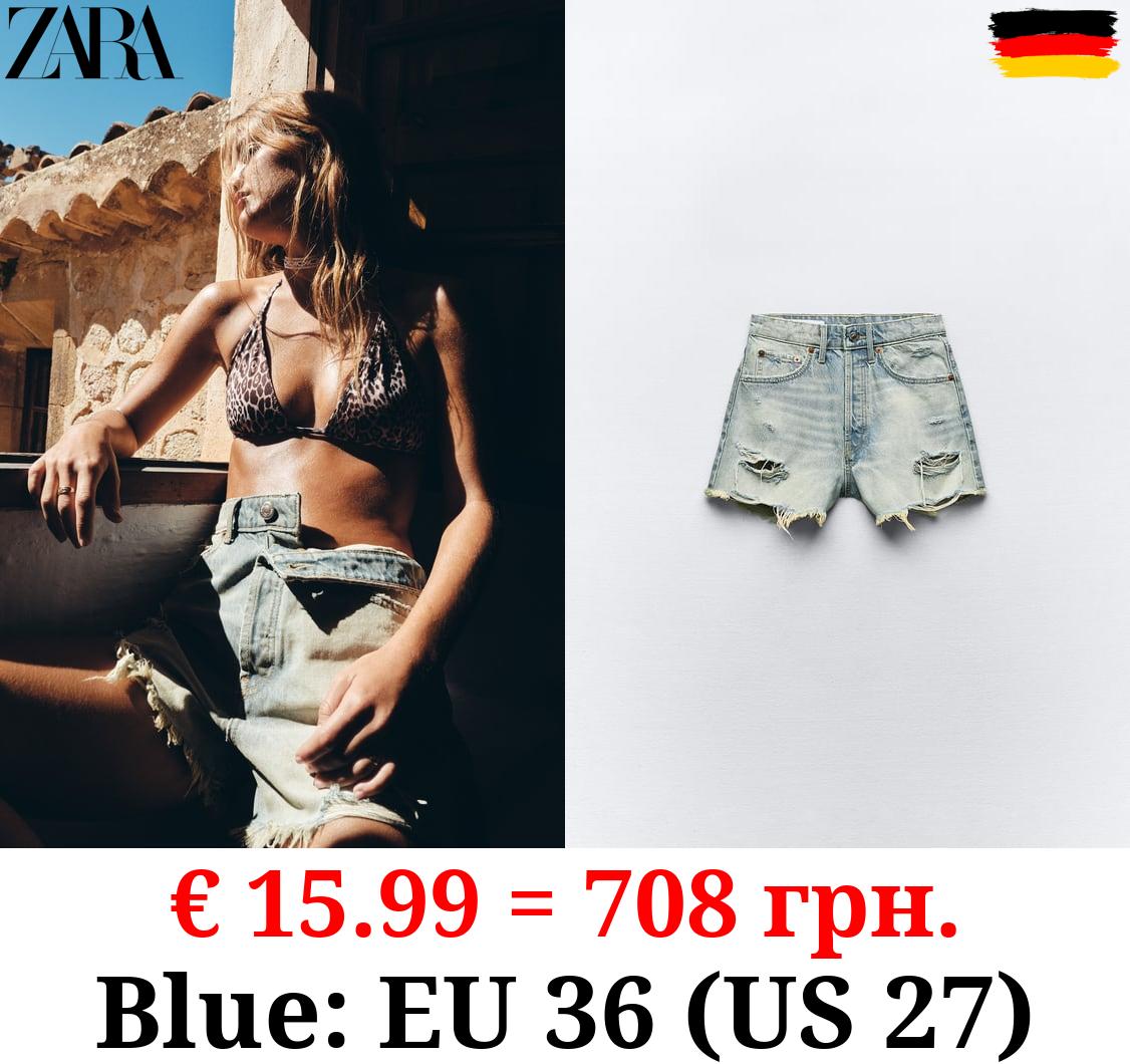 TRF HIGH-WAIST DENIM RIPPED SHORTS