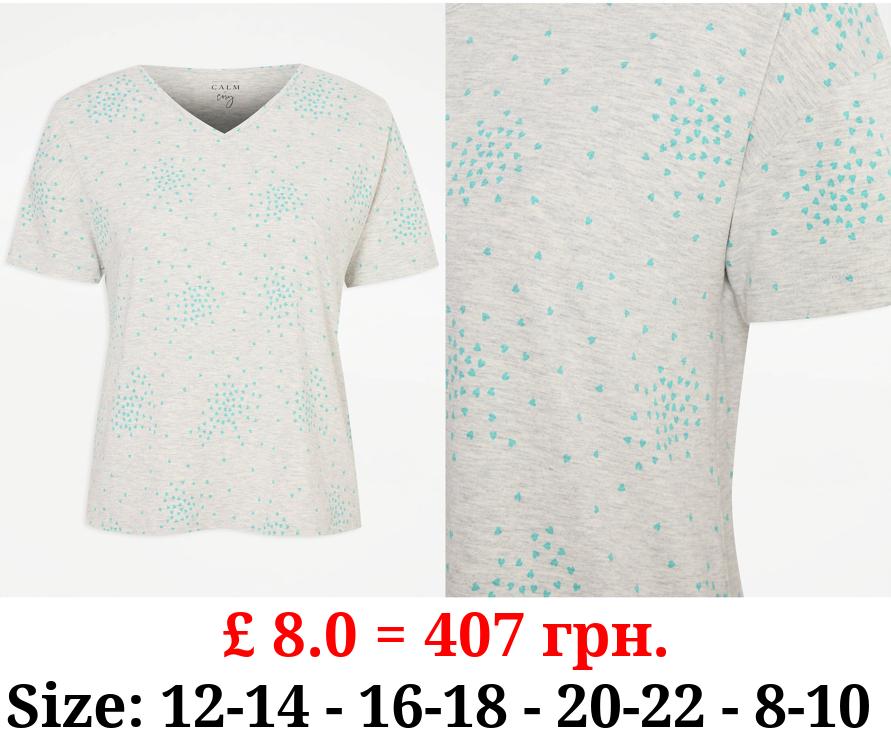 Grey Heart Print Pyjama Top