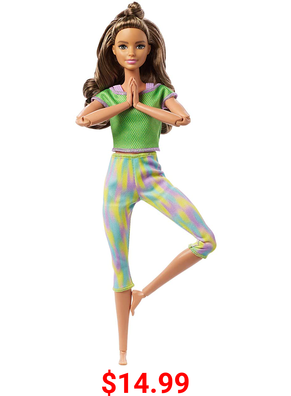 Barbie Made to Move Doll with 22 Flexible Joints & Long Wavy Brunette Hair Wearing Athleisure-wear for Kids 3 to 7 Years Old , Green
