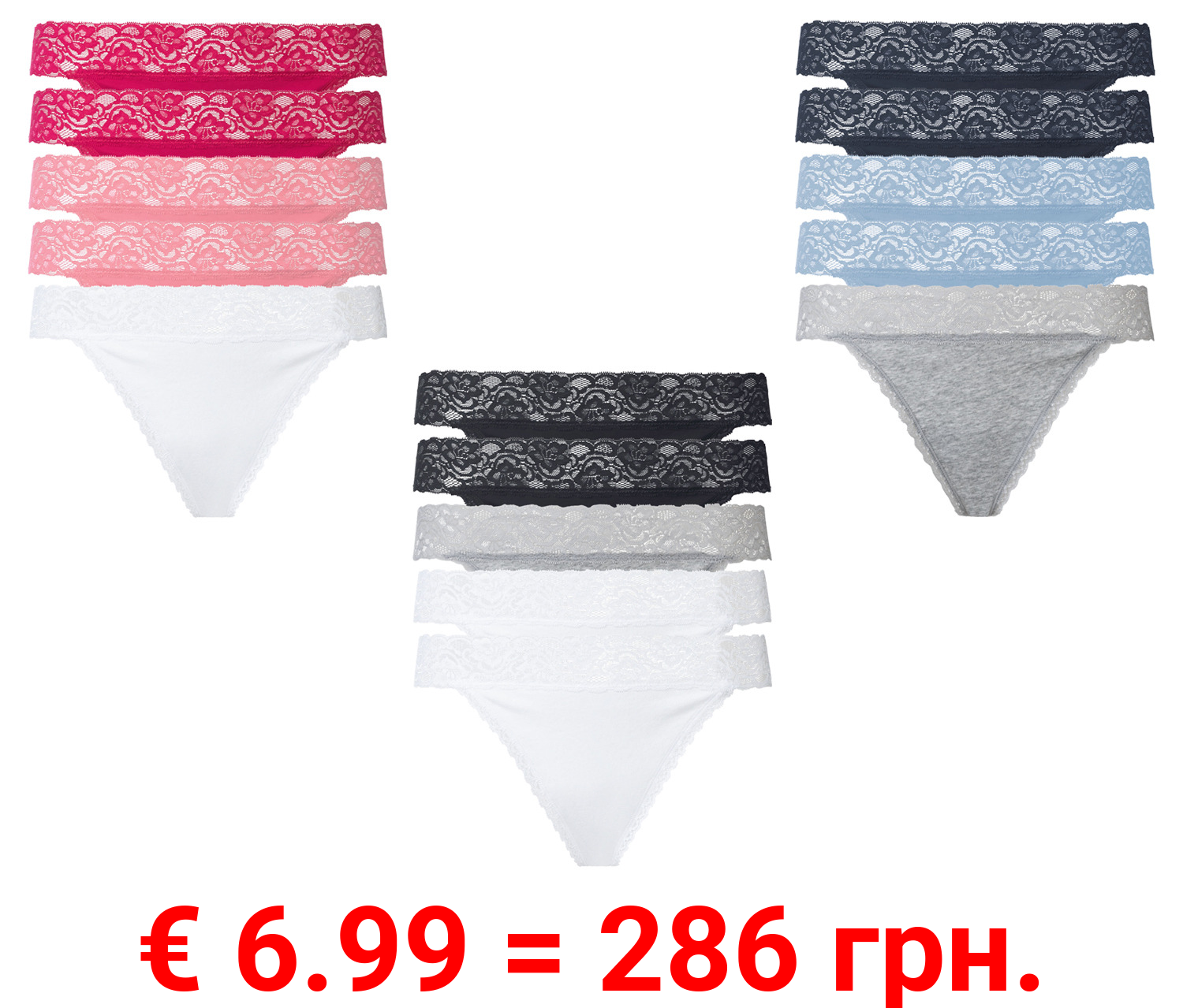 esmara® Damen Strings, 5 Stück, mit eleganter Spitze