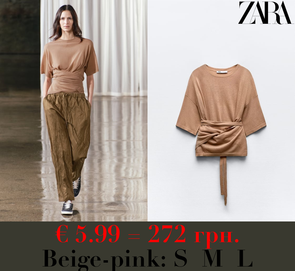 KNIT TOP WITH THIN BELT