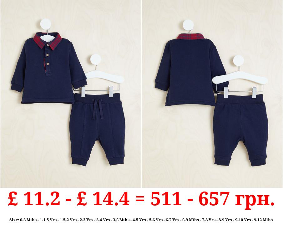 Billie Faiers Navy Checked Collared Top and Joggers Outfit