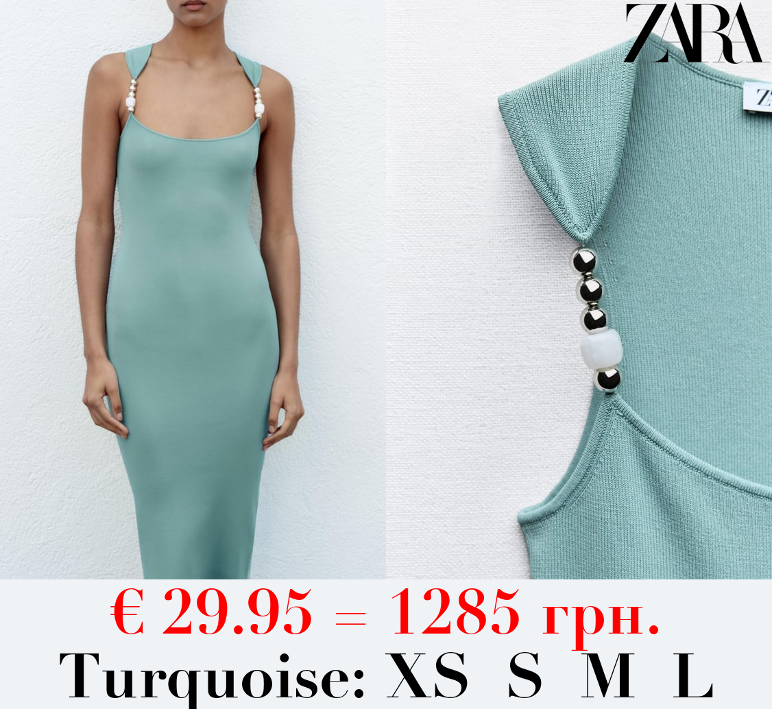 PLAIN KNIT DRESS WITH BEADS