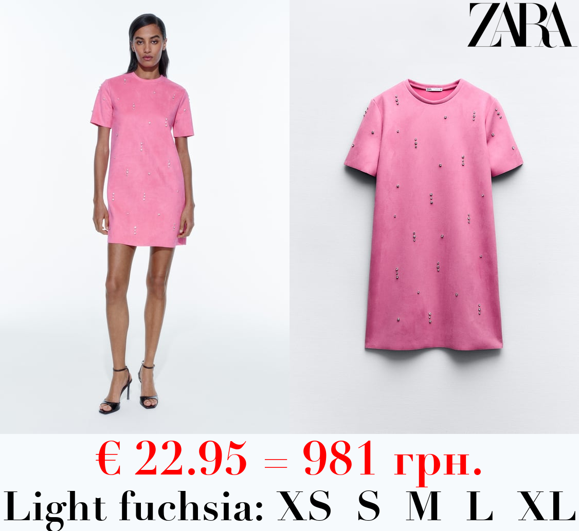 FAUX SUEDE DRESS WITH RHINESTONES