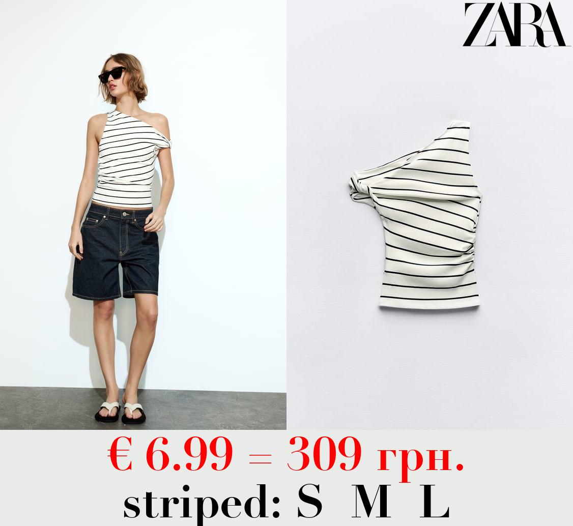 GATHERED RIBBED ASYMMETRIC TOP