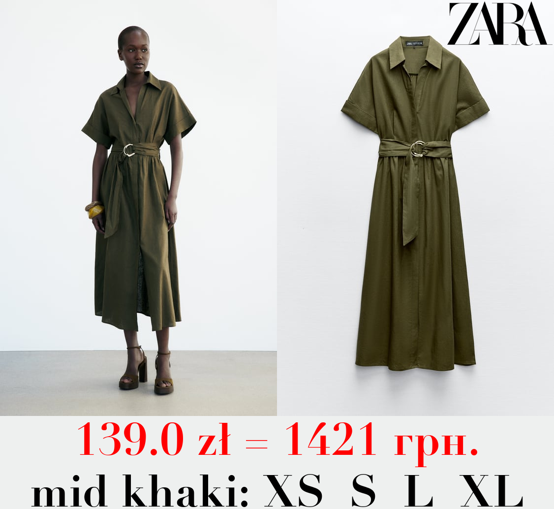 LINEN BLEND MIDI SHIRT DRESS