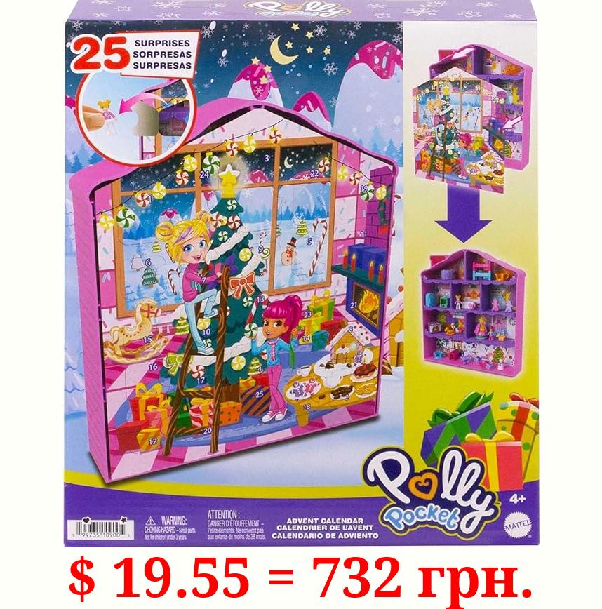Polly Pocket Dolls Advent Calendar, Gingerbread House Playset with 25 surprise gifts!