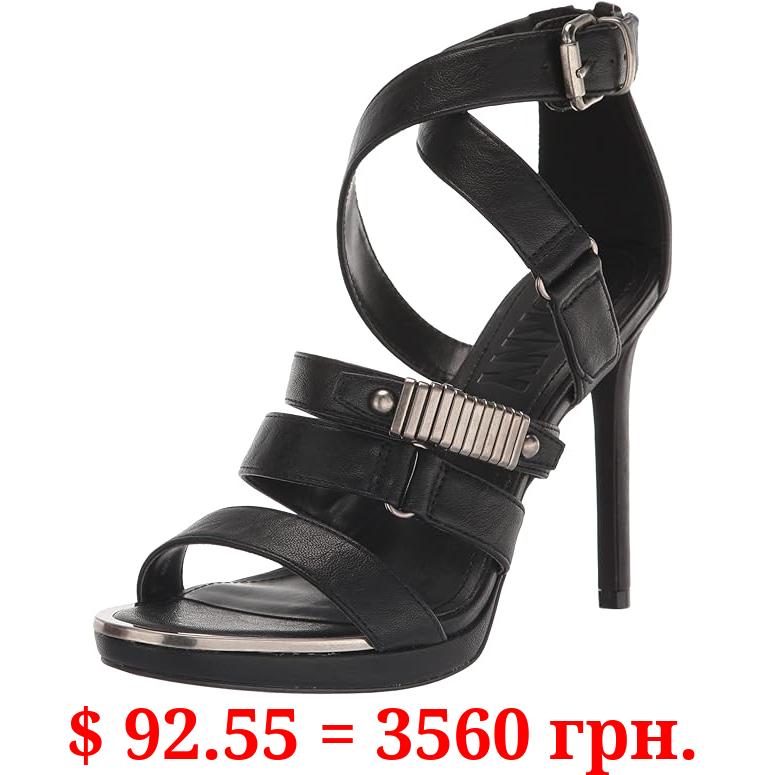 DKNY Women's Silver Detail Strappy Buckle Open Toe Heel Heeled Sandal