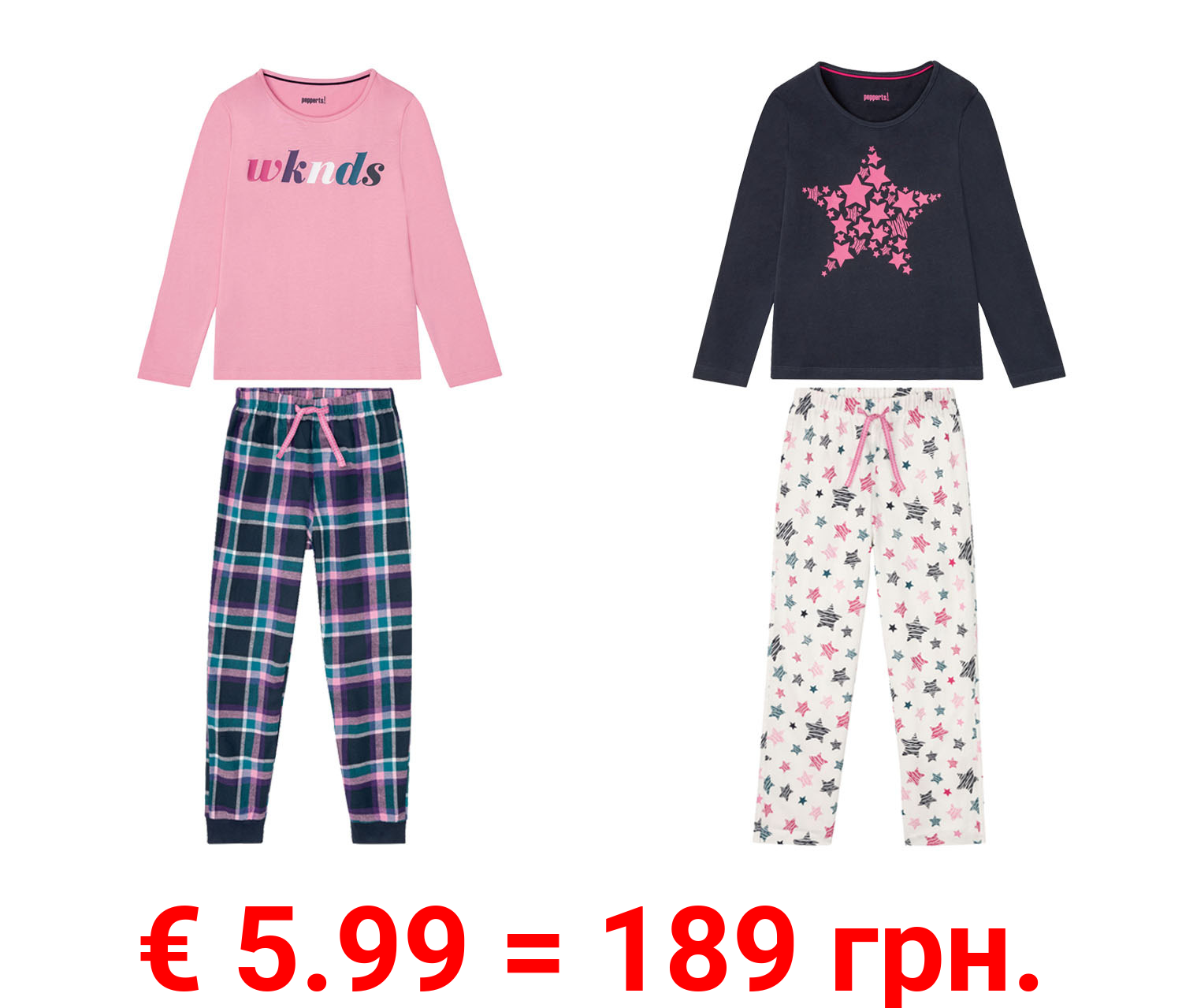 PEPPERTS® Mädchen Pyjama Wirk / Flanell, mit stylishem Print