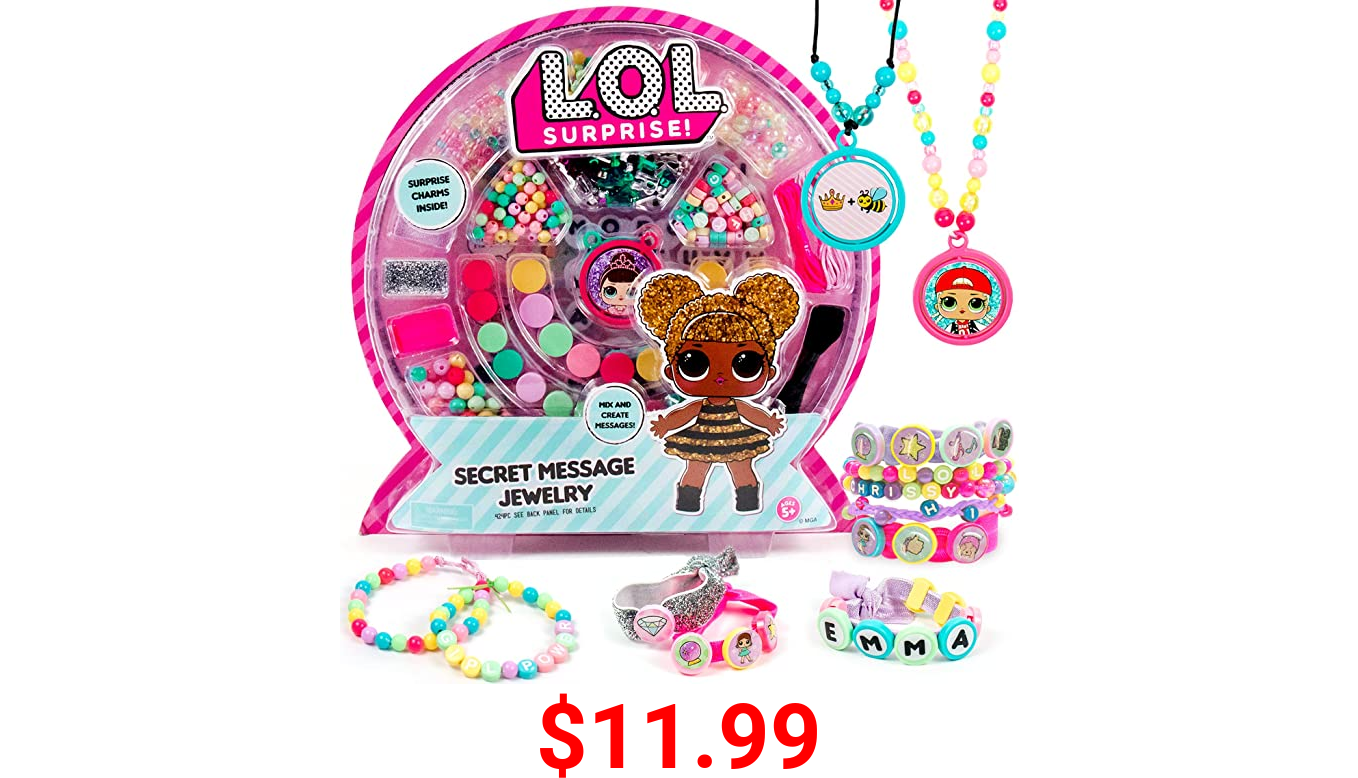 L.O.L. Surprise! Secret Message Jewelry - LOL Dolls DIY Jewelry Making Craft Kit - Create Bracelets & Accessories with 400+ Beads & Charms, Sticker Sheets, Secret Decoder & More - Great Gift for Girls