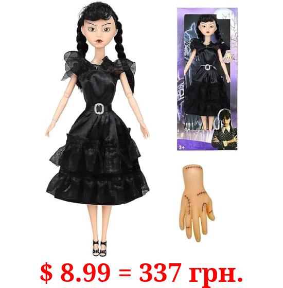 Wednesday Addams Dolls, 11.5 inch Dolls, with Thing, Black Dots Dress, More Hair Head, Wine Lip, Black Shoes Updated, Birthday Gifts for Kids Girls Fans (Black)