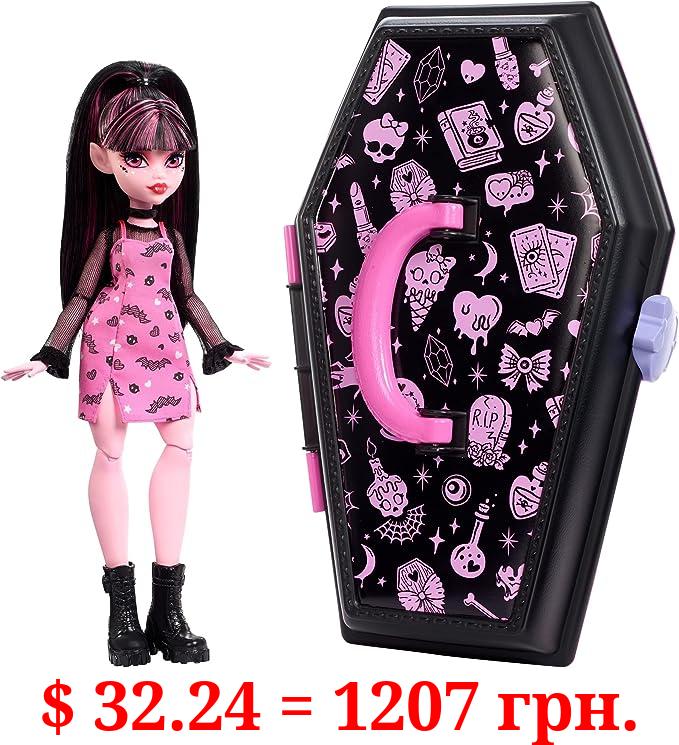 Monster High Doll & Accessories, Draculaura Gore-Ganizer Beauty Kit with Bat Clips, Comb & Mirror, Customizable with Stamp Pen & Stickers