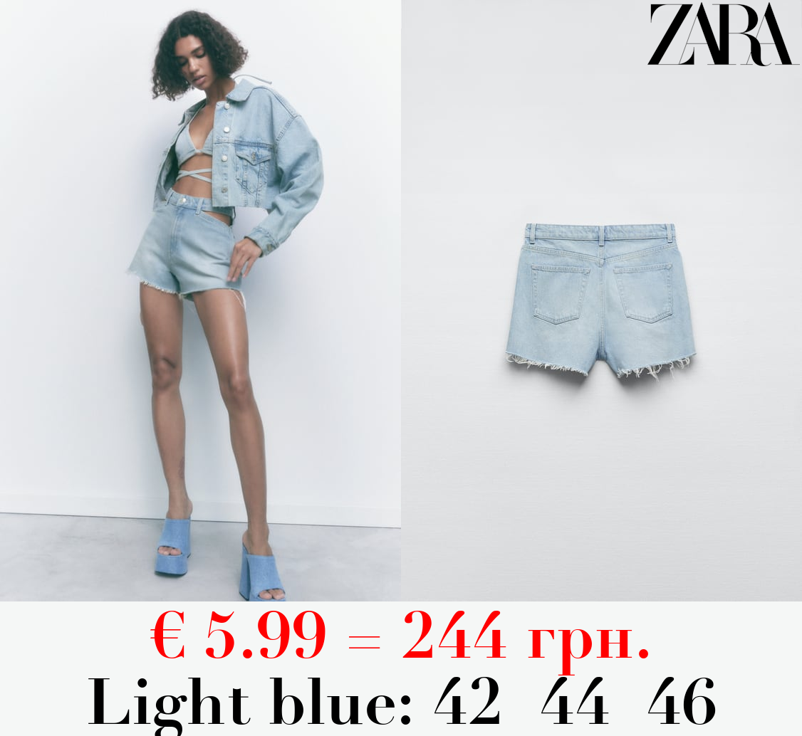 CUT-OUT DENIM BERMUDA SHORTS