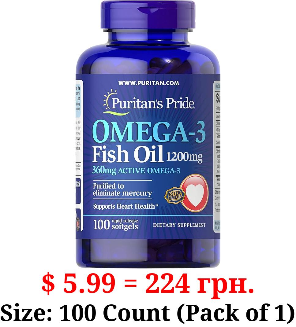 Puritan's Pride Omega-3 Fish Oil, 1200 mg, Supports Heart Health and Healthy Circulation, 100 Count