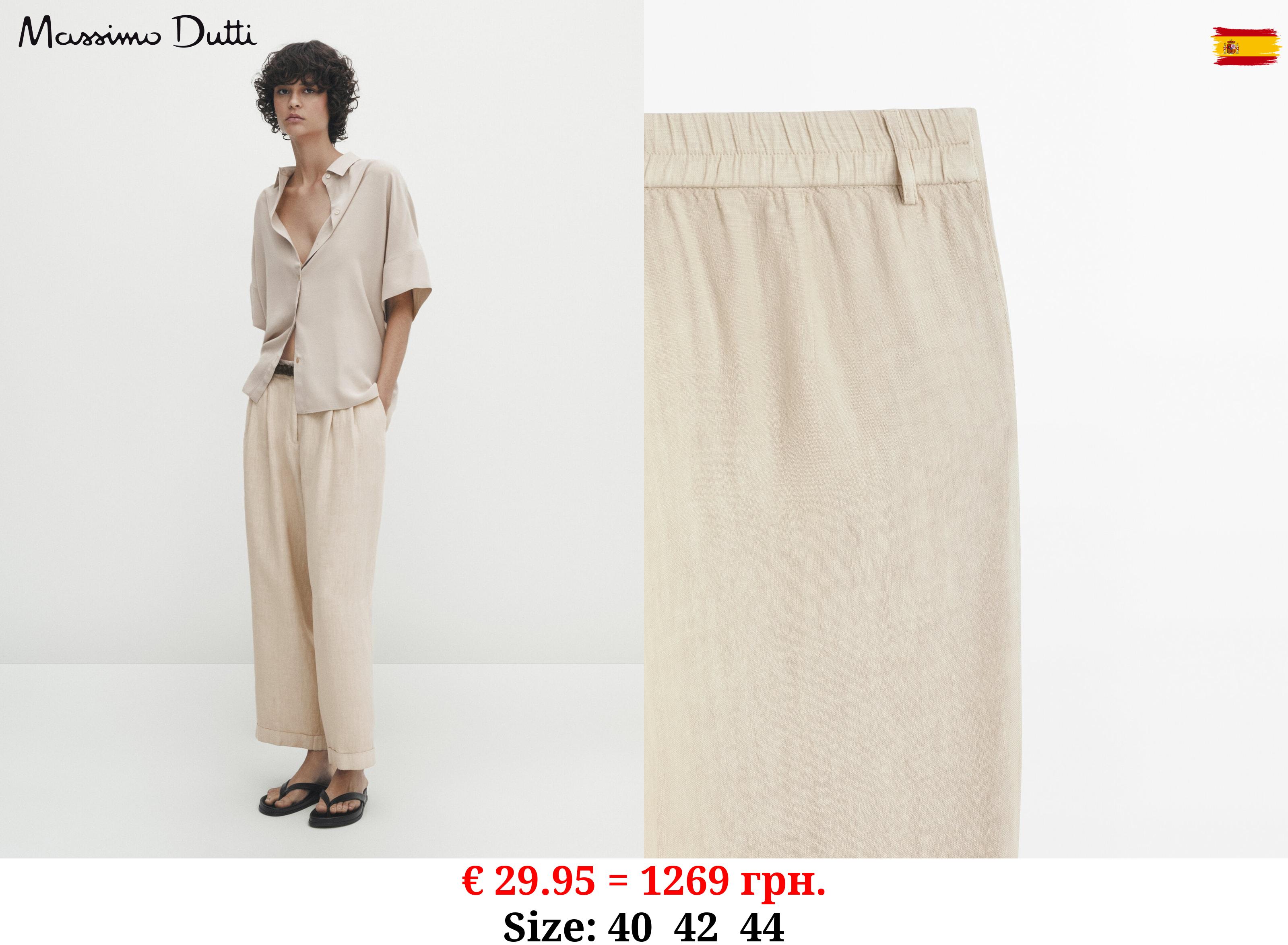 Darted 100% linen trousers with turn-up hem SAND