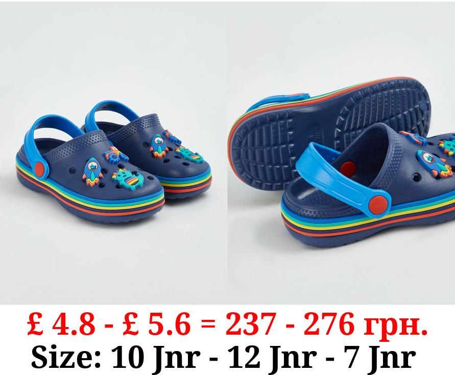 Navy Fun Badge Clogs