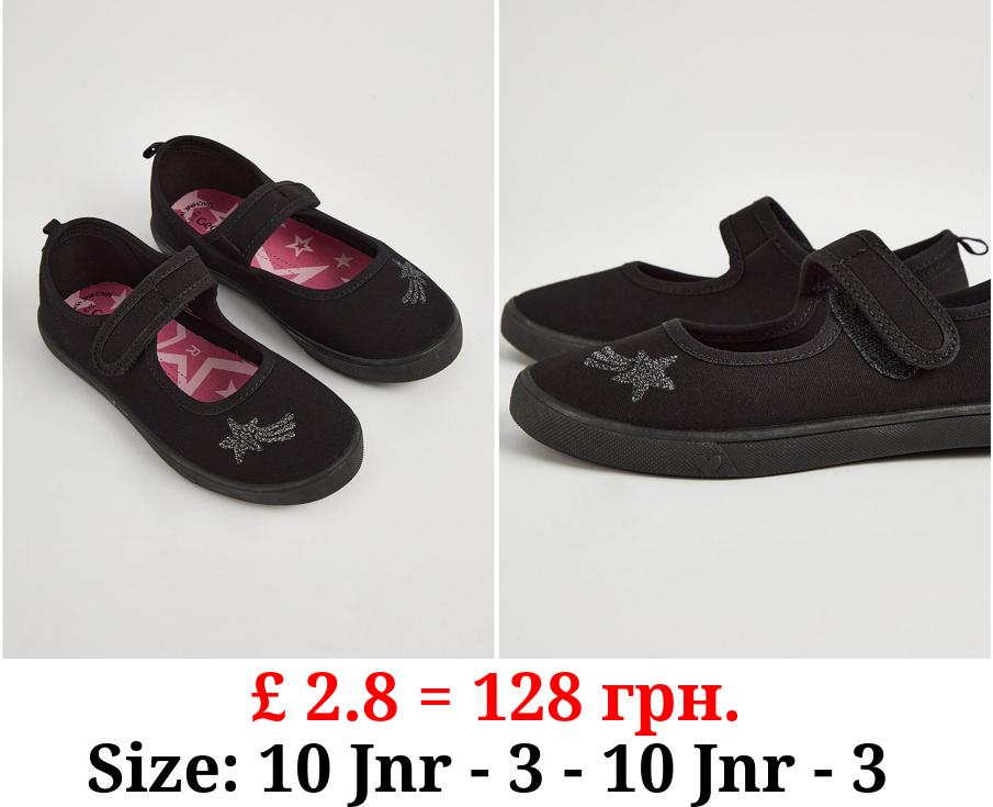 Black Shooting Star Wide Fit Plimsoll Shoes
