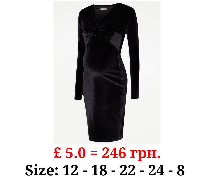 Maternity Black Velvet Long Sleeve Mini Dress