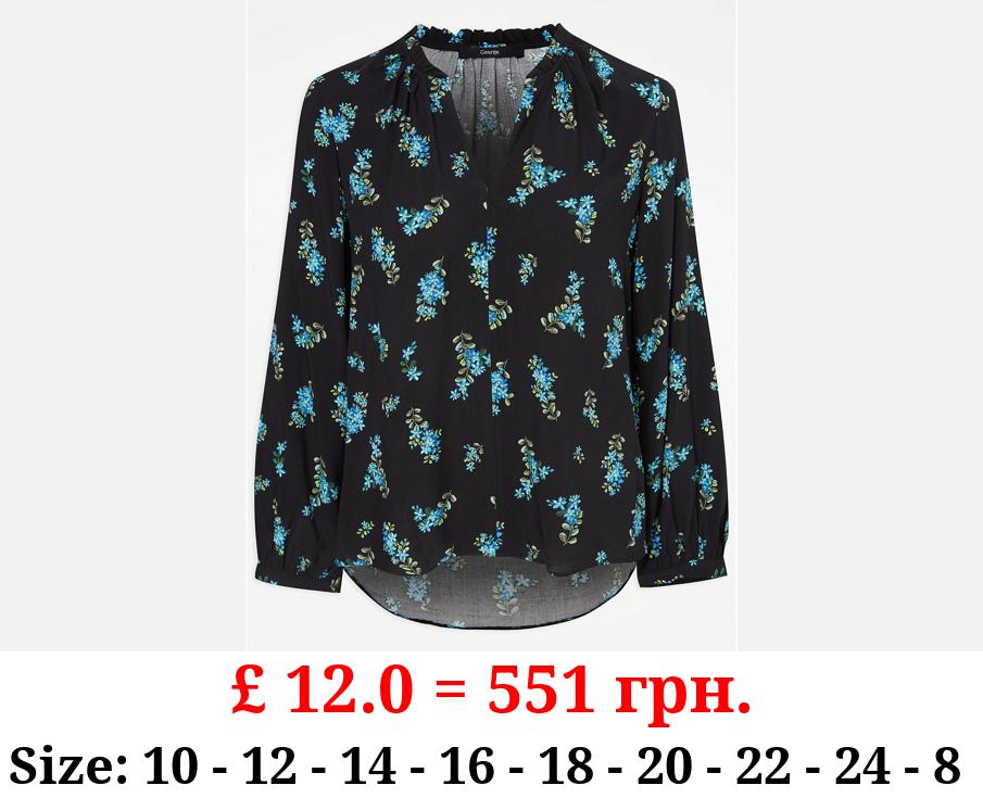 Blue Floral Popover Blouse
