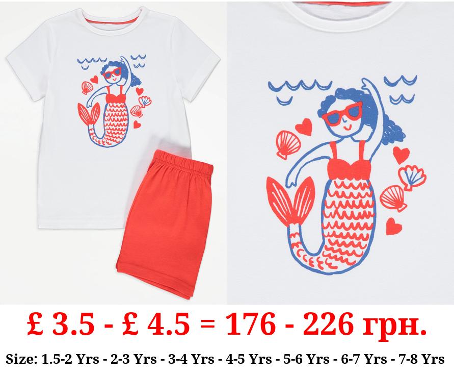 Red Mermaid Sketch Short Pyjamas