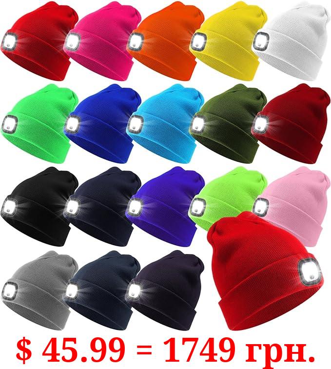 Toulite 36 Pcs LED Light Beanie Hats 4 LED USB Rechargeable Headlamp Flash Mode Hat Flash Hat Clip Light Knitted Hat Beanie with Light for Women Men Running Hunting Camping