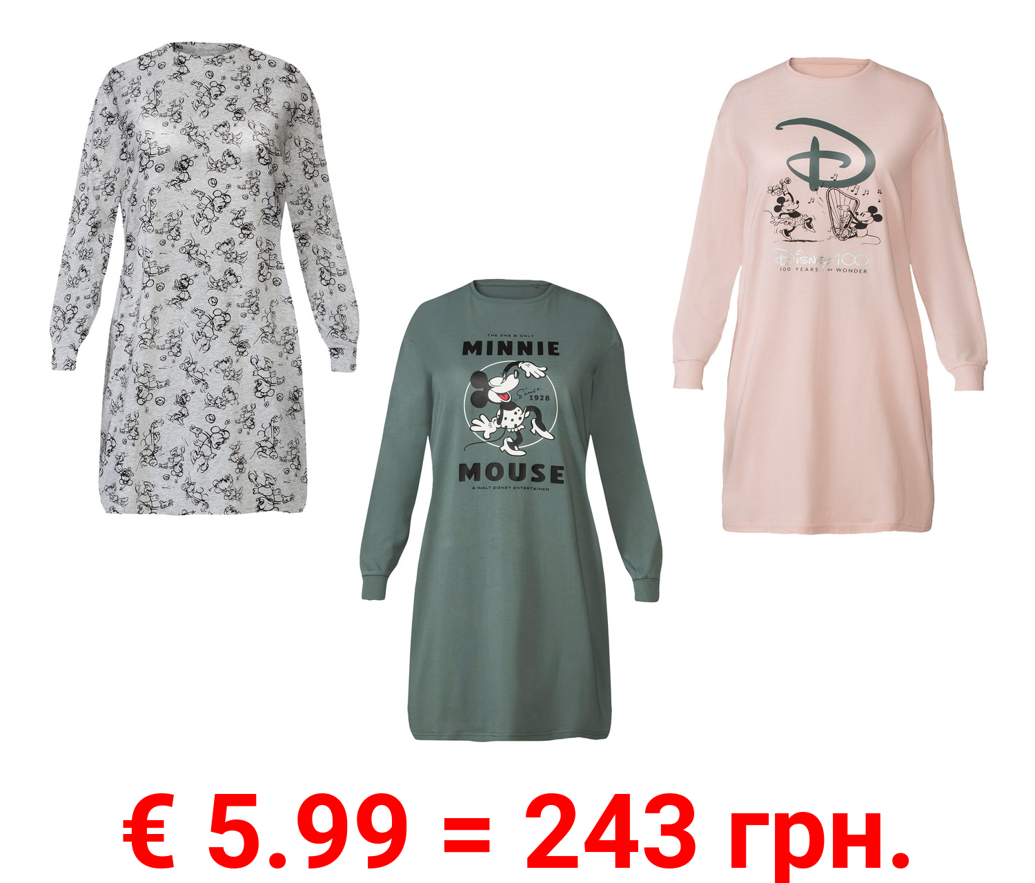 Damen Bigshirt, mit Disney-Motiv, 100 % Baumwolle