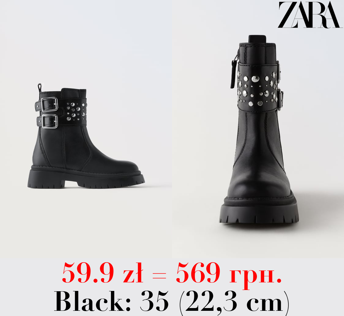 STUDDED LEATHER ANKLE BOOTS