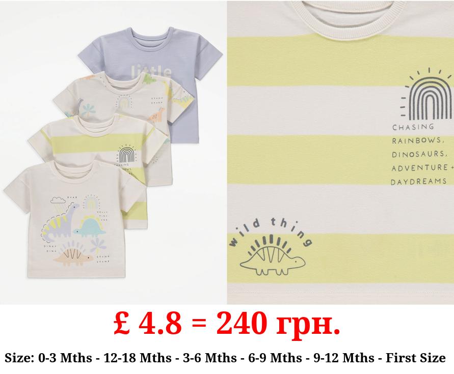 Dinosaur Slogan Stripe T-Shirts 4 Pack