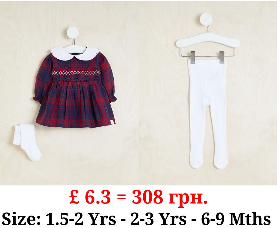 Billie Faiers Red Checked Collared Dress and Tights Outfit