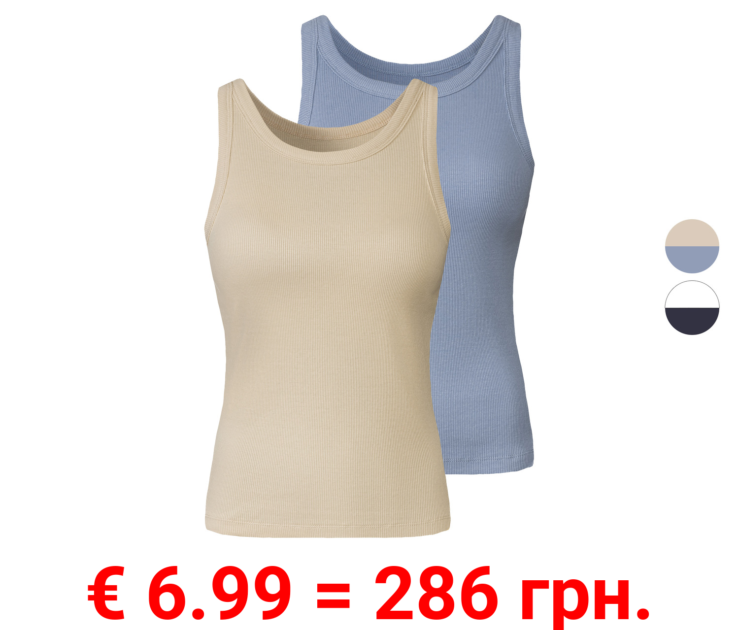 esmara® Damen Ripptops, 2 Stück, figurbetont geschnitten