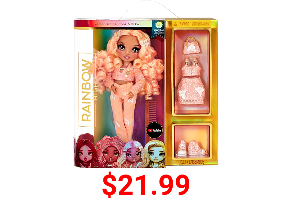 Rainbow High Series 3 Georgia Bloom Fashion Doll – Peach (Light Orange) with 2 Designer Outfits to Mix & Match Accessories