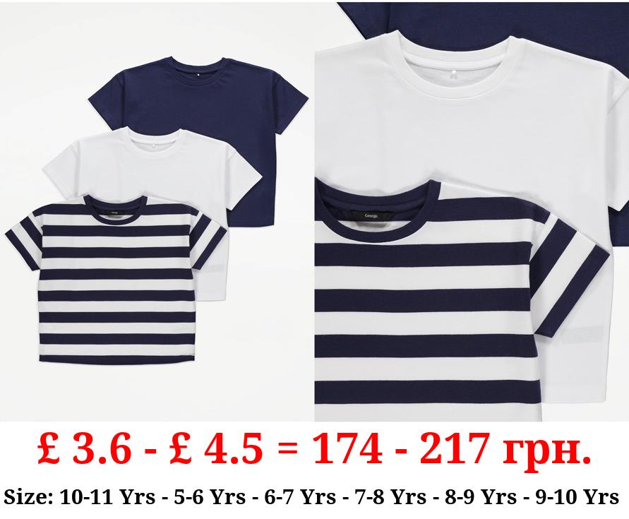 Navy Stripe Boxy T-Shirt 3 Pack