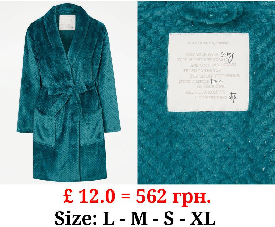 Teal Honeycomb Fleece Dressing Gown