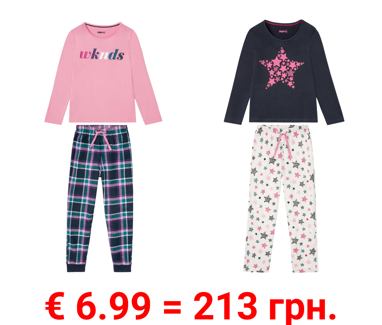 PEPPERTS® Pyjama Wirk / Flanell Mädchen, mit stylishem Print