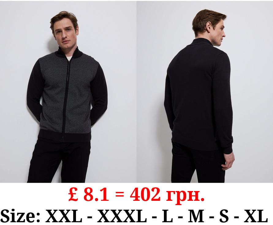 Black Stitch Zip Up Jumper