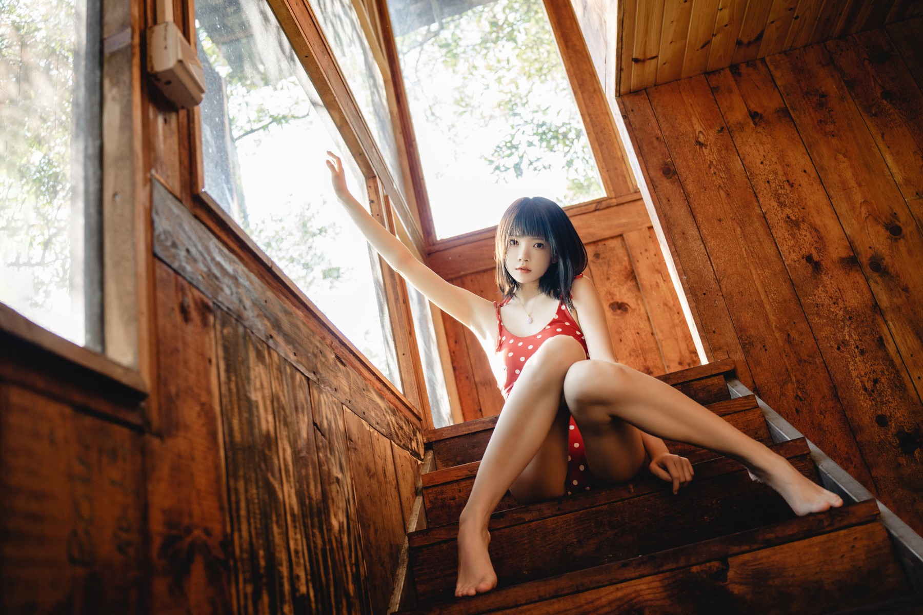 Cosplay 桜桃喵 红波点 Red Polka Dot 40